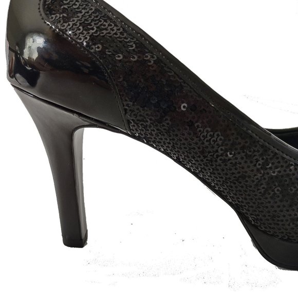 Tahari Black Sequined Platform High Heeled Pumps 8 1/2 8.5  M Patent Never Worn - Picture 4 of 8